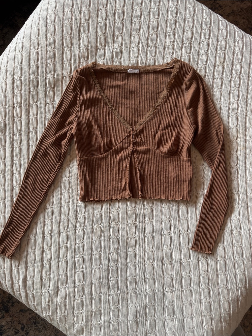 Cotton On Brown Ribbed V-Neck Button-Front Crop Top